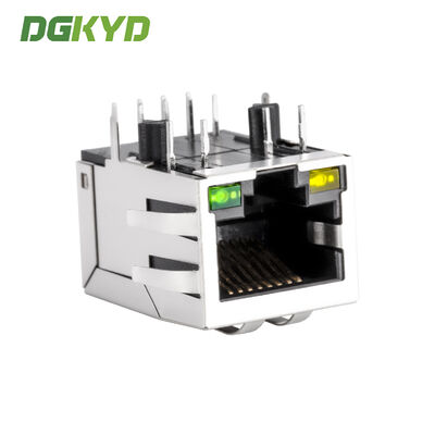 Tab Down 1x1 Port 1000 Base-T RJ45 Shielded Connector Ethernet LAN Modular Jack with Integrated Magnetics