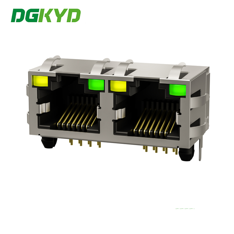 Network Modular Connector 1X2 Dual Ports 8P8C Ethernet Female RJ45 Jack Without LED DGKYD561288DB1A1DY1022