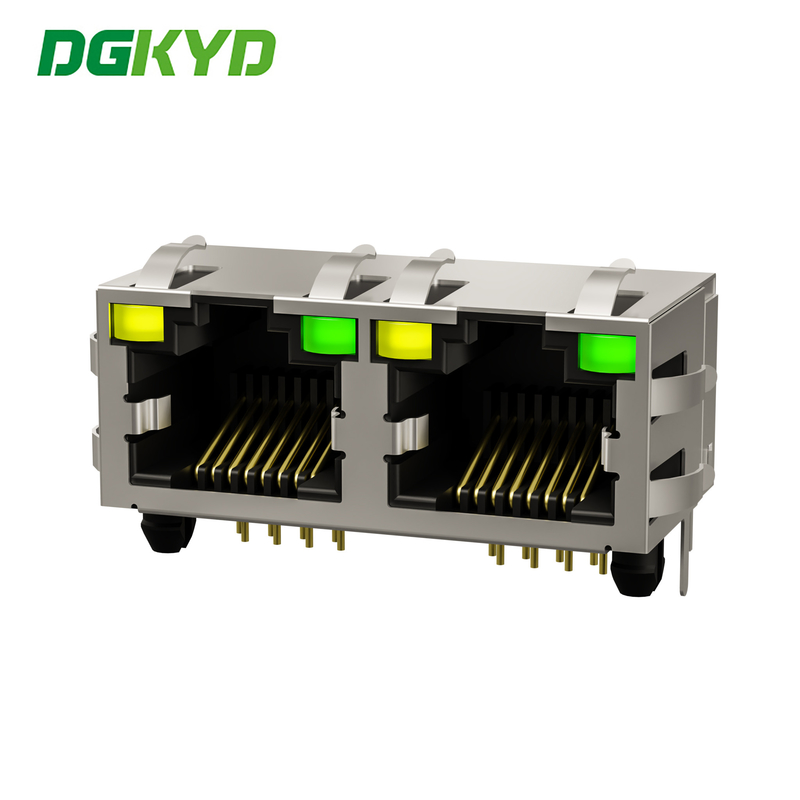 Network Modular Connector 1X2 Dual Ports 8P8C Ethernet Female RJ45 Jack Without LED DGKYD561288DB1A1DY1027