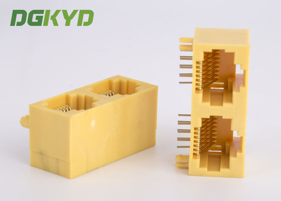 KRJ-56S1X2WDWKNL مدخل جانبي مبيت بلاستيك أصفر 2 منفذ RJ45 مقبس شبكي