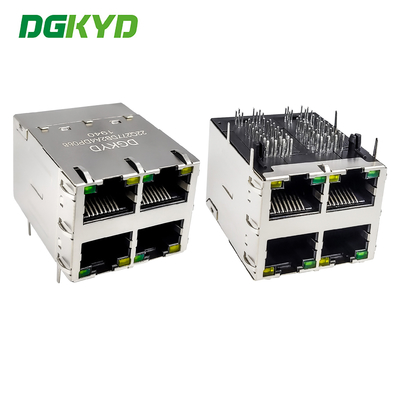 واجهة RJ45 مكدسة 2X2 سوكيت إيثيرنت مع حجب شريط الضوء POE رابط جيجابيت DGKYD22Q277DB2A4DP068 (POE +)