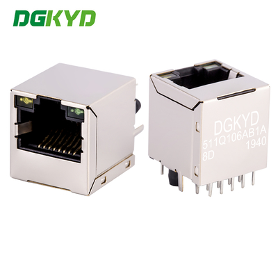 موصل إيثرنت بزاوية 180 درجة عمودي RJ45 مع مرشح مدمج Gigabit DGKYD511Q106AB1A8D