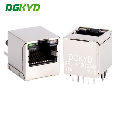 KRJ-1812QGGOYNL الرأسي RJ45 رابط شبكة جيجابيت واجهة شبكة إثنتر الصناعية سوكت مدخل عمودي cat6 RJ45 رابط جيجابيت المغناطيسي جاك w / ثنائي اللون LED