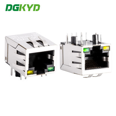 موصل رأس بلوري RJ45 مقبس أنثى مع ضوء وغلاف حماية KRJ-101EYGENL