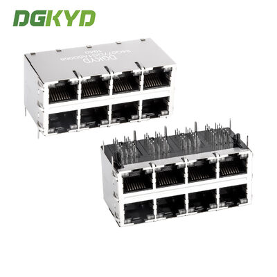 موصل RJ45 ثنائي الطبقة 2 × 4 مخصص مع أداء سرعة Cat6 وحامل دخول جانبي