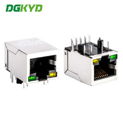 منفذ واحد جيجابيت إثنتر 10 دبوس PCB محمي RJ45 جاك وحدات مع LED الأخضر / الأصفر