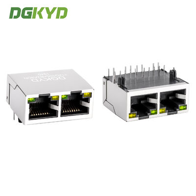 رابط RJ45 متعدد الموانئ 1X2 مع مرشح متكامل جيجابيت ومسامير اتصال مطلية بالذهب 10 دبوس