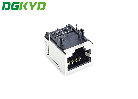 PA66 أسود إيثرنت Rj45 موصل DIP ثنائي الفينيل متعدد الكلور جبل بدون مصباح مسطح 8PIN